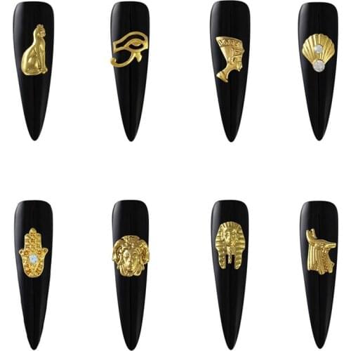 10pcs 3D Ancient Egyptian Pharaoh Nail Charms Alloy DIY Gel Polish Nail Art Decoration Metal Manicuring Accessories