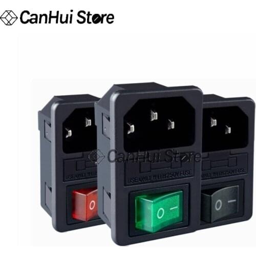 10A 250VAC 3Pin IEC320 C14 AC inlet connector plug power socket with lamp rocker switch 10A fuse Three in one power socket AC-01