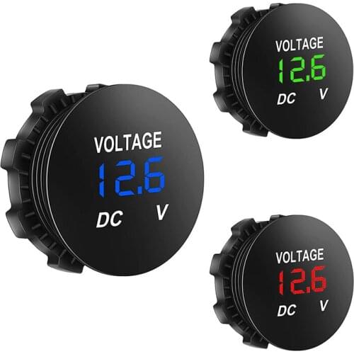12V Waterproof LED Digital Display Car Voltmeter Round Panel Voltage Meter Gauge Tester for Car Motorcycle Truck Camper