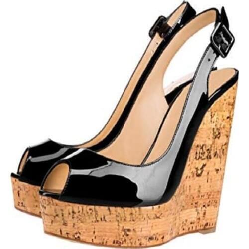 2021 summer new style customizable fashion wedge sandals fish mouth high heels large size patent leather womens shoes