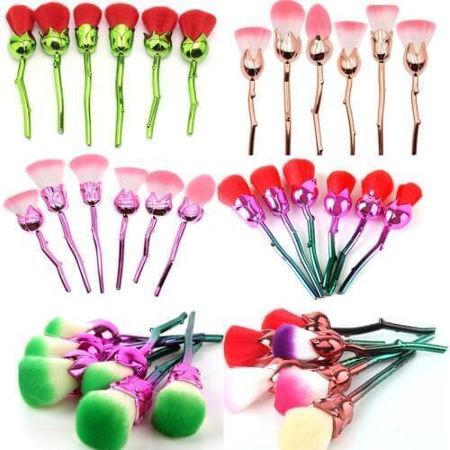 2021 New 6pcs Rose Shape Makeup Brushes Gold pink green Foundation Powder Make Up flower Brushes Set Beauty Blush Brush