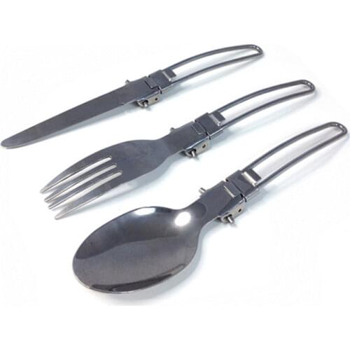 OTW01 3pcs/set Folding Cutlery Stainless Steel Dinnerware Portable Foldable Knife Fork And Spoon Camping Utensils Tableware