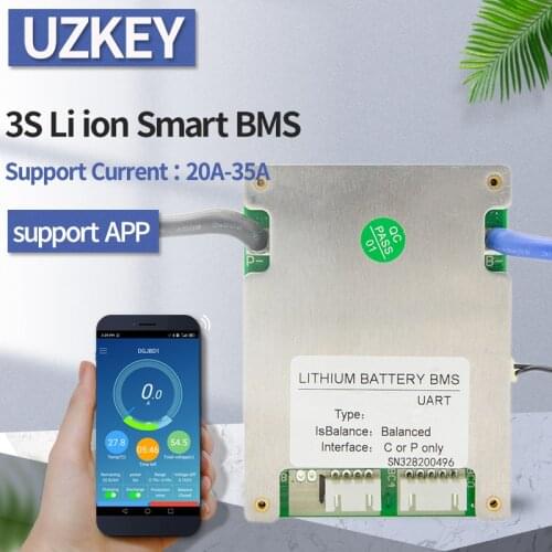 3s bms with balance 12V Lipo 20a 30a 35a Solar cell smart bluetooth UART 485 common port Temperature protection Li-ion PCM