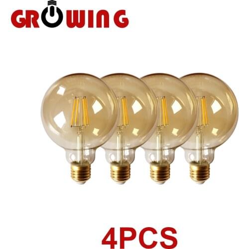 4pcs/lot Retro Edison Filament Bulb G95 E27 6w Bombillas 220v-240v Vintage Lamp 2700k Gold Glass Bulb Home Decoration