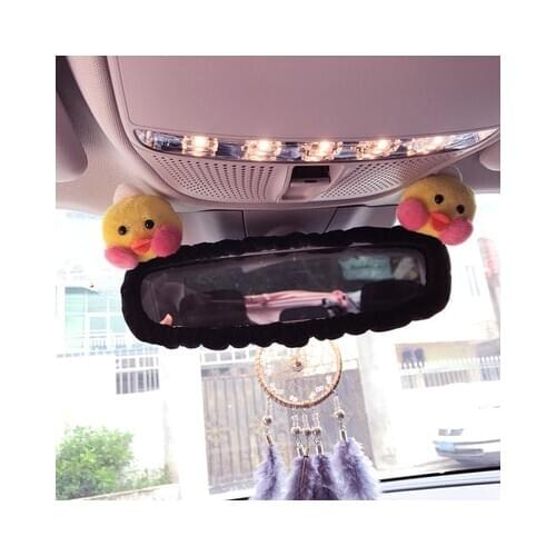 Rearview mirror cover New cute bear rabbit chicken rear view mirror set cute cartoon Korean mirror safety belt cover car interio