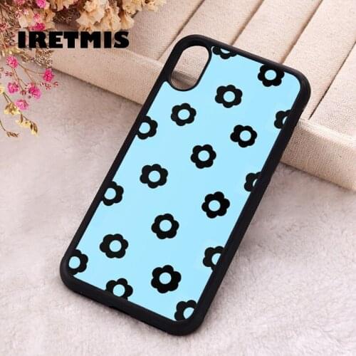 Iretmis 5 5S SE 2020 Phone Cover Case for iPhone 6 6S 7 8 Plus X Xs XR 11 12 Mini Pro Max Silicone Blue + Black Flowers