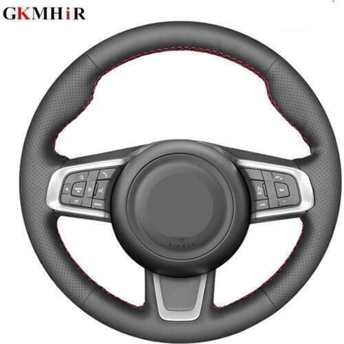 Black Genuine Leather Car Steering Wheel Cover For Jaguar E-Pace 2017-2019 F-Pace 2016-2019 XE 2015-2019 XF 2016-2019