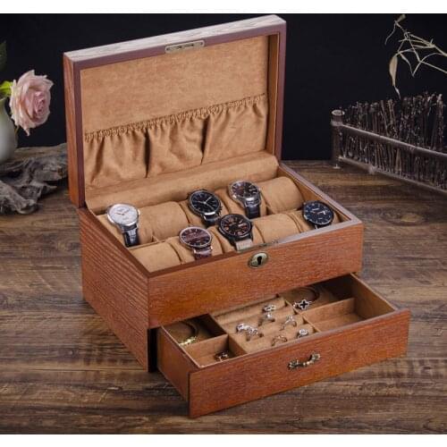 New Wood Watch Jewelry Storage Boxes Case With Lock Skylight Solid Wooden Watch Organizer Womens Jewelry Display Holder Case