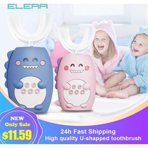 Childrens 360-degree Ultrasonic Smart Electric Toothbrush USB Rechargeable Silicone Teeth Brush Five-speed Mode Cartoon Pattern