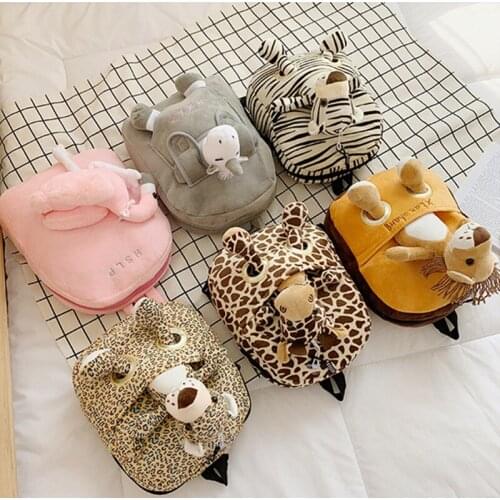 Baby 3D Animal Plush Backpack Anti-lost Children School-Bag Boy Girl Mini Back Pack with Toddler Reins Cartoon Handbag