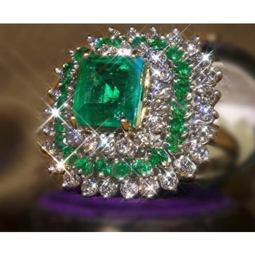 Milangirl Elegant Womens Ring Classic White Green Crystal Cubic Zircon Rhinestone Female Ring for Wedding Jewelry Size 5-11