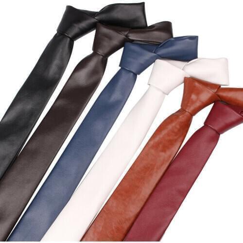 PU Leather Ties Men Casual PU Neckties Fashion Solid Color Mens Necktie For Wedding Business Suit Tie