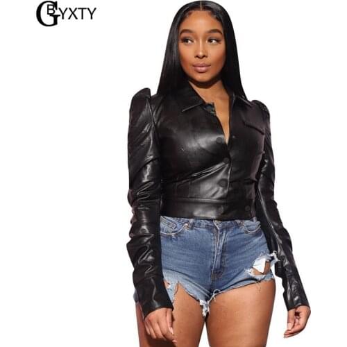 GBTXTY Cropped Faux Leather Jacket 2020 New Autumn Women Turn Down Collar Long Sleeve Long Sleeve Short PU Leather Coat ZL895