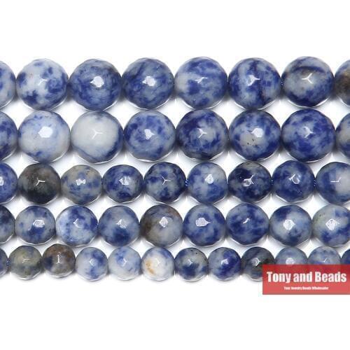 Natural Stone Faceted Sodalite Round Loose Beads 15" Strand 4 6 8 10 12MM Pick Size For Jewelry Making