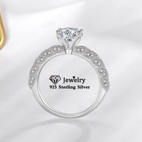 CC Rings For Women S925 Silver 6.25mm 0.9ct Cubic Zirconia Luxury Princess Bridal Wedding Engagement Fine Jewelry Anel CC1625