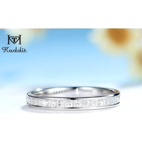 Kuololit 585 14K 10K White Gold Ring for Women Solid 925 silver Square Channel Set Moissanite Ring Matching Half Eternity Band