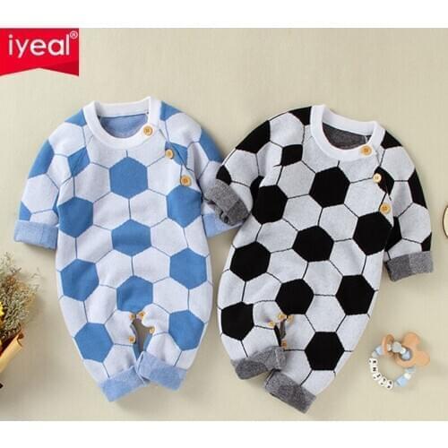 IYEAL Infant Clothing Baby Romper Children Football Pattern Knitted Jumpsuit Newborn Baby Boys Girls Clothes For Baby Overalls