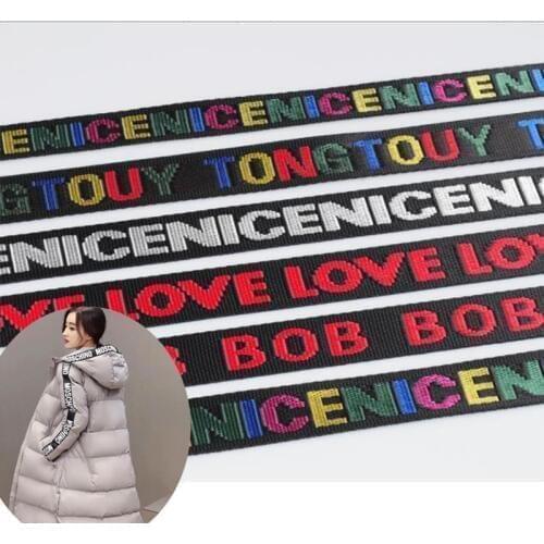 New 2M/lot 25mm Black Silver red color Jacquard embroidery letters polyester ribbons DIY manual Clothing bags decorative ribbon