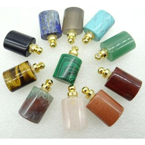 2020 hot seller Natural Stone Quartz crystal agates lapis Perfume Bottle Pendants For Jewelry Making Necklace for Man woman 6pcs