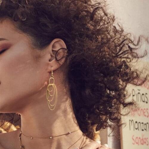 Fashion Multi-layer circle Gold Color Drop Earrings for Women Party Friend Gifts Jewelry