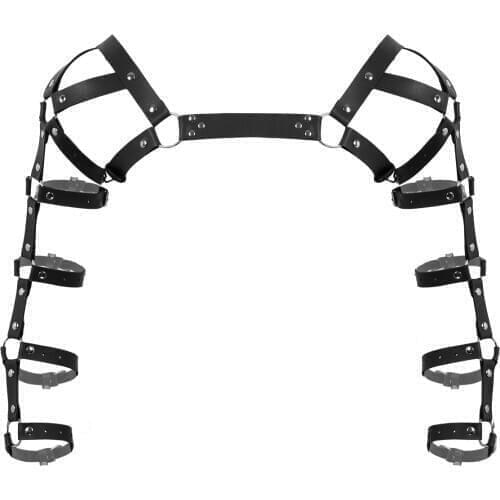 Mens Gothic BDSM Leather Muscle Belt Adjustable Arm Caged Body SM Harness Sexy Bondage Costume Adult Sex Cosplay Restraints Tops