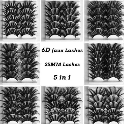 5 Pairs 100% Mink Eyelashes False Eyelashes Crisscross Natural Fake lashes Length 25mm Makeup 3D Mink Lashes Extension Eyelash