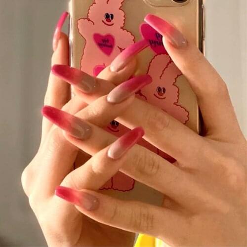 Stick on nails with design Berry Color Gradient Long Wearing Nail Finished Fake Nail Nail Patch pre design acrylic nail tips