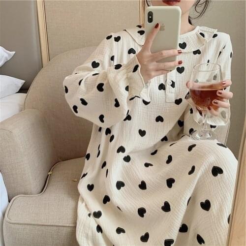 2021 New Cute Sleepwear Fashion Warm Nightgown Women Ladies Comfortable Leisure Heart Long Sleeve Dress Lace Lingerie Underwear