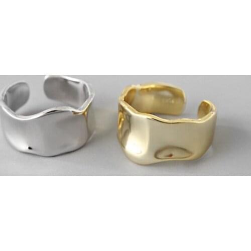 New Personality Irregular Smooth Wide Opening Geometric Concave Convex Wave Rings For Women Girls Jewelry