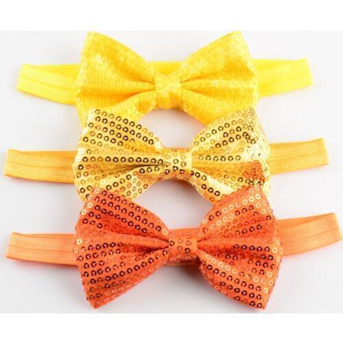 New Design 24C 48pcs/lot Kids Luxury Headband With 4.3 Inch Sequin Bowknot For Girls Elastic Headwear DIY Accessories FDA123