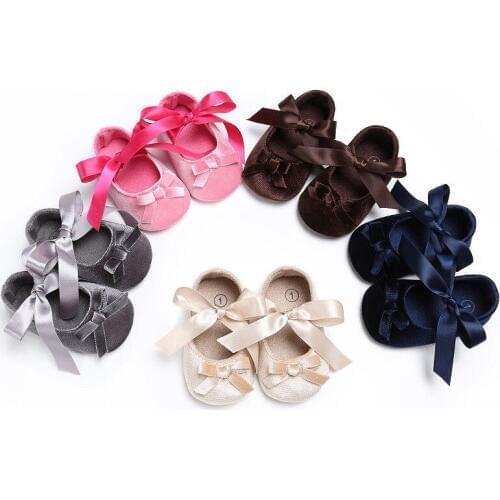2018 Newborn Baby Infant Kids Princess Girl Solid Cotton Butterfly-Knot Lace-Up Soft Sole Crib Shoes 0-18M