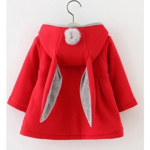 Autumn and winter new girl David clothes jacket cotton long rabbit ears hooded coat baby childrens clothing