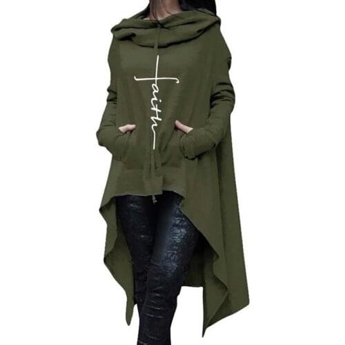 Autumn Long Hoodies Women Clothes 2021 Fashion Letter Embroidered Irregular Hem Pocket Sweatshirt Tops Pullover Oversized Hoodie