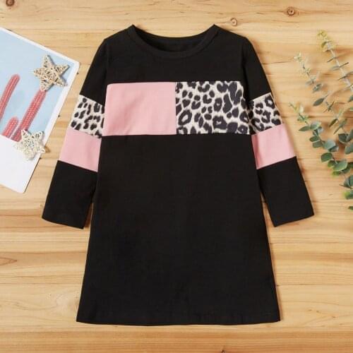 PatPat 2021 New Arrival Spring Baby Girl Leopard Print Splice Long-sleeve Dress for Toddler Girl Dress Clothes