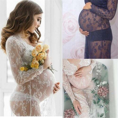 Maternity Dresses For Photo Shoot Women Pregnancy Lace Dress Photography Props Sexy Long Sleeve Maxi Maternity Gown Vestidos