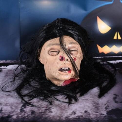 Realistic Black Laong Hair Woman Latex Head Halloween Decorations Hanging Horror Bloody Ghost Heads Festival Decor Accessories