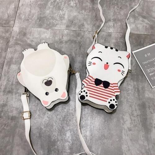 Cute Cartoon Shapes Fashion Casual Bags Shoulder Bag Ladies Handbag Purse Female Crossbody Mini Messenger Bag Bear And Cat