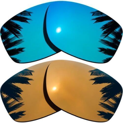 Blue Mirrored+Bronze Gold Mirrored Coating) 2-Pairs Polarized Replacement Lenses for Jupiter Squared 100% UVA & UVB Protection