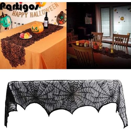 Halloween Decoration Lace Spider Web Skeleton Skull Tablecloth Black Fireplace Mantel Scarf Event Party Decoration Supplies