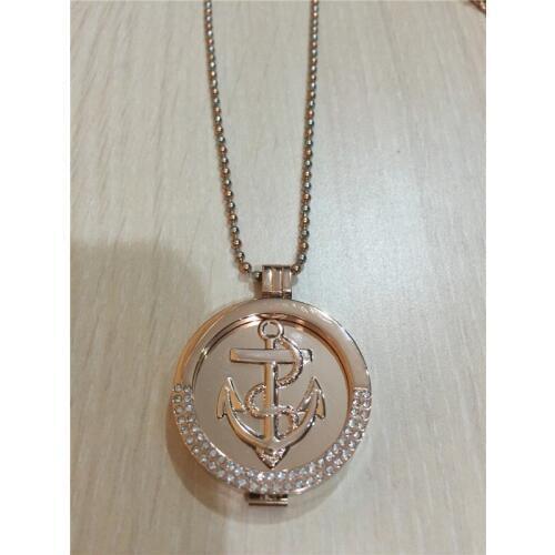Vinnie Design Jewelry 33mm Rose Gold Anchors Aweigh Coin Set Half Crystal Pendant Necklace