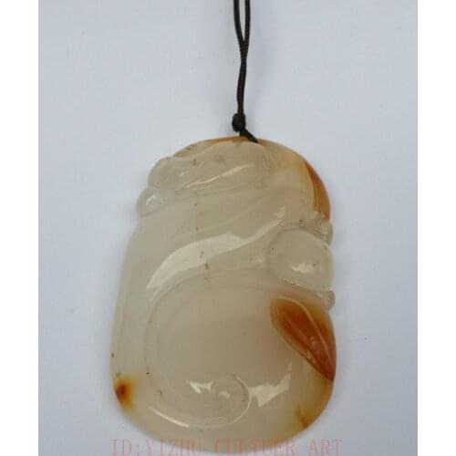 YIZHU CULTUER ART Collection China Natural Agate Hand Carving Ruyi Dragon Pendant Decoration Gift