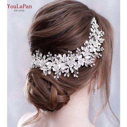 YouLaPan HP349 Silver Leaf Wedding Hair Crown Diamonds Bridal Headband Wedding Hair Jewelry Piece Rhinestone Crystal Tiaras