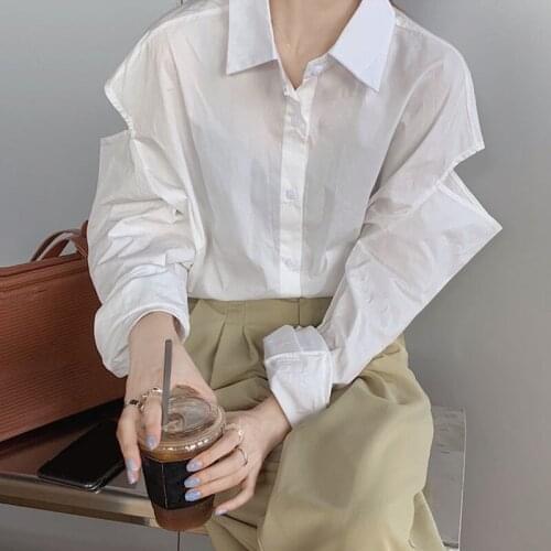 Oversized Women Long Sleeve Casual Shirts New Arrival 2021 Korean Style Solid Color All-match Loose Ladies Elegant Tops W403