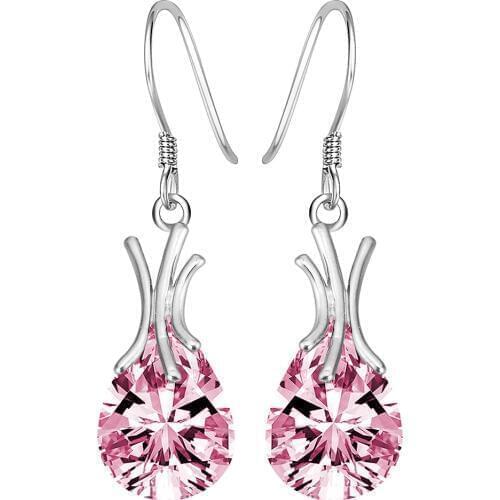 Women Dangle Earrings with Stones 2017 Silver color Plant Jewelry Crystal Created yellow cz Earring Pink Purple Brincos De Prata