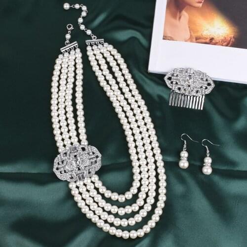 Necklaces for women 2020 ladies Hepburn four-row simulation pearl necklace banquet party fashion jewelry wholesale HOWAWAY