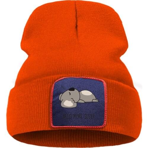 Need More Sleep Kawaii Bear Printed Beanie Hat Warm Hot Sale Winter Hat Solid Color Skullies Knitted Hats Quality Flexible Cap