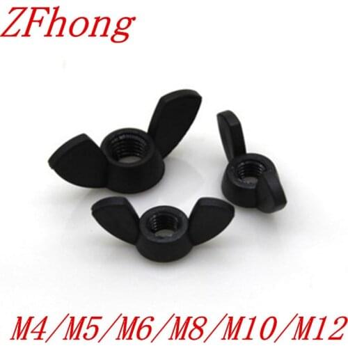 100pcs M4 M5 M6 M8 M10 M12 DIN315 Black Nylon Wing Nut /Hand Twist Nut/thumb nut/butterfly nut Nylon