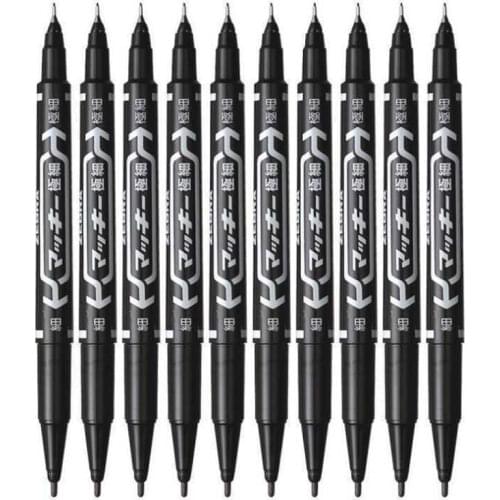 10PCS Fine Dual Heads Marking Pen Marker Waterproofink Thin Nib Black Liner Art Pen Drawing Stationery Office Supplies Marker