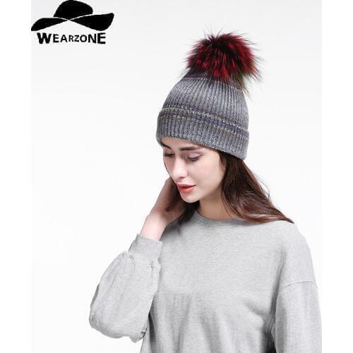 2017 Winter Women Slouch Knitted Beanie Hats Multi Color Faux Fur Pompoms Hat Soft skullies Fashion Female beanies bonnet