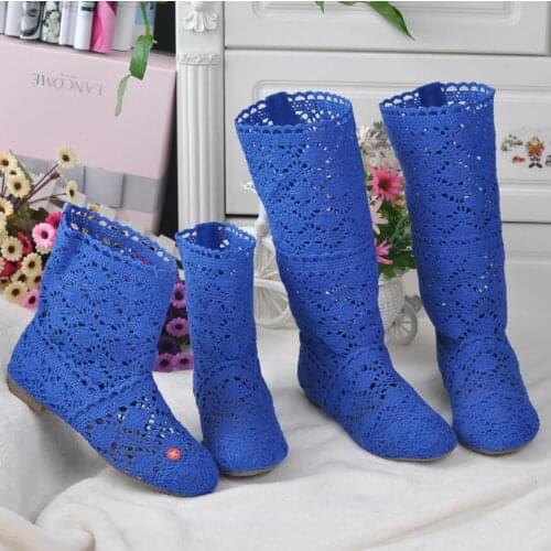 2019 hollow boots shoes breathable knit line mesh boots summer womens boots knee high tube womens shoes 34-41